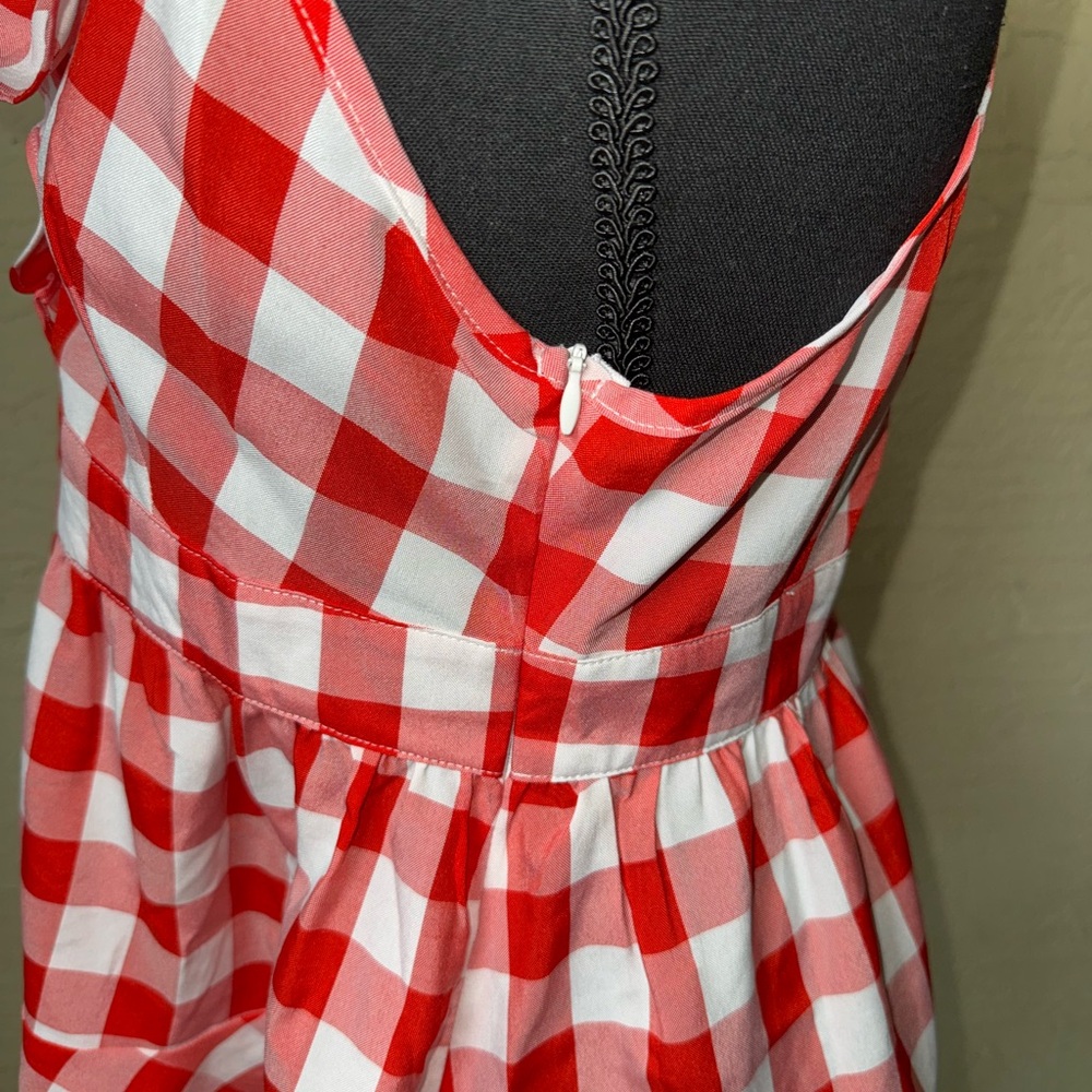 BiBi Red Gingham Ruffle Peplum Top M Cottagecore Picnic Coquette Blouse - Picture 7 of 9